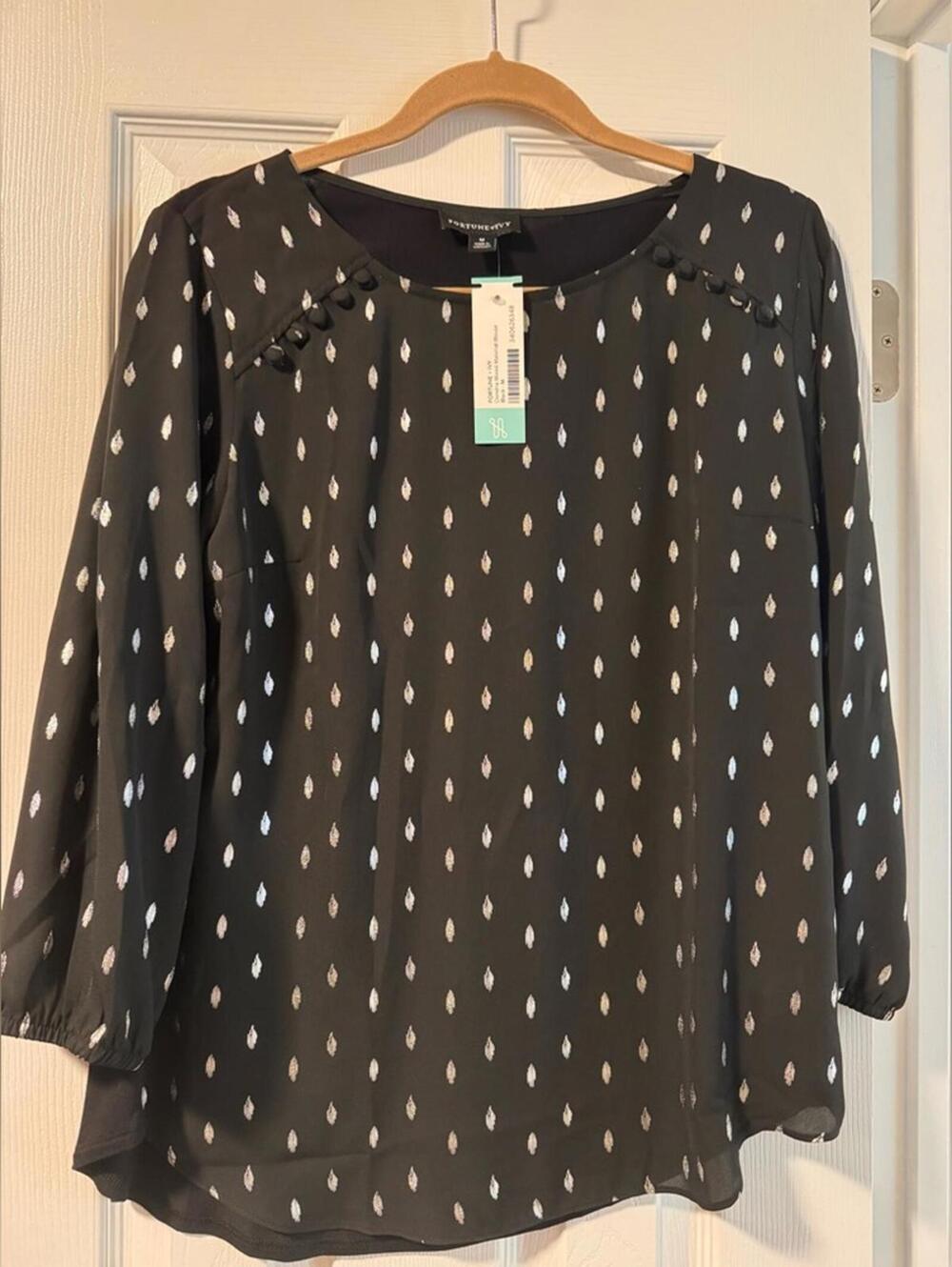 The FORTUNE + IVY Dondria Mixed Material Blouse size medium new with tags
